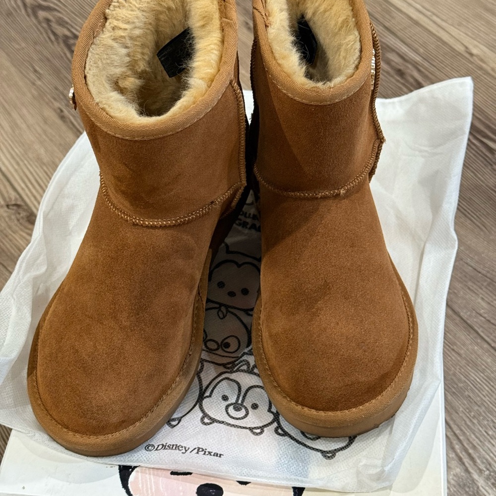 Disney Brown Faux Fur Boots with Chip 'n Dale